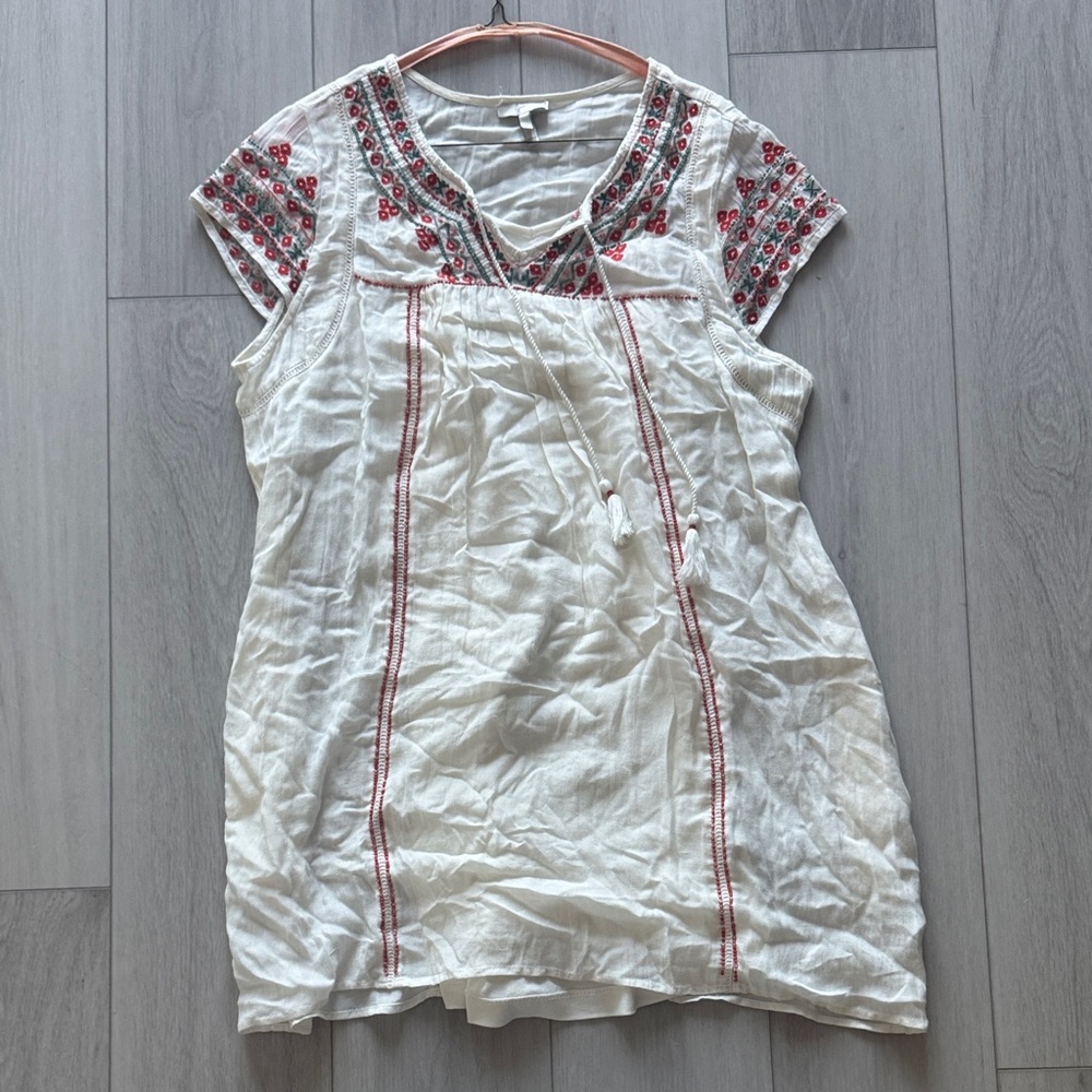 Joie White Tunic with Red Embroidery